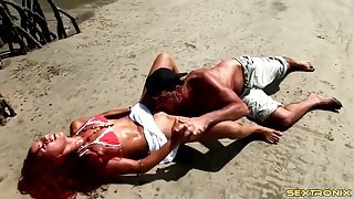 Eating Latina pussy on an island beach